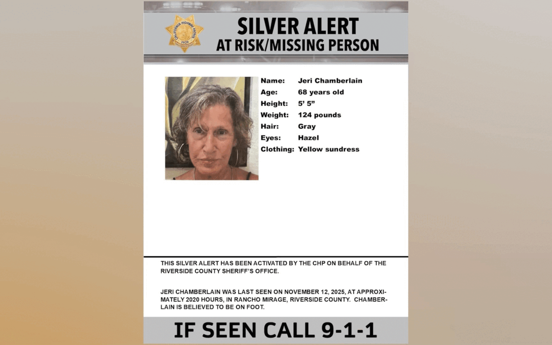 Alerta Plateada Emitida Para Mujer de 68 Años Vista por Última Vez en Rancho Mirage
