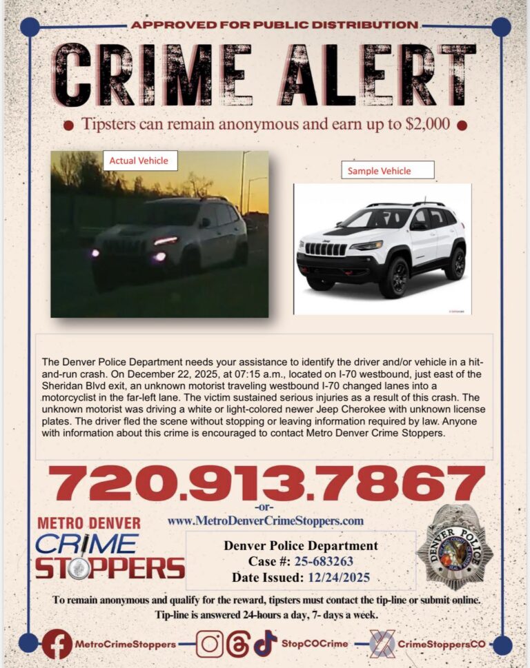 La policía de Denver busca al conductor del Jeep Cherokee tras un choque con fuga que dejó a un motociclista gravemente herido en la I-70