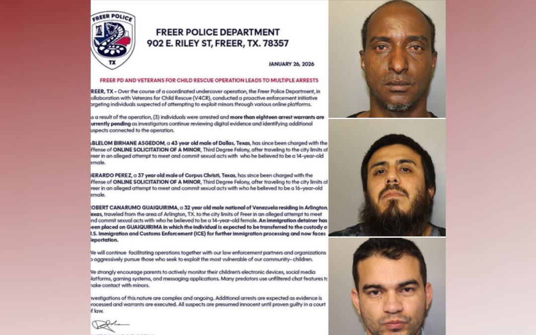 Operativo en Freer Desarticula Red de Explotación Infantil con Tres Arrestos por Solicitación en Línea
