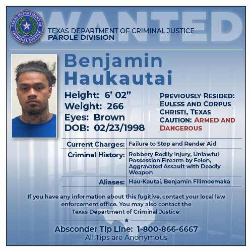 Fugitivo armado y peligroso: autoridades buscan a Benjamin Haukautai