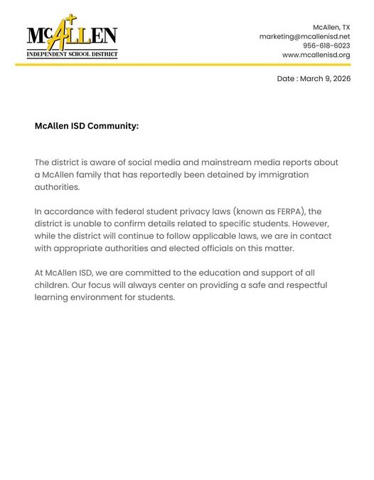 McAllen ISD Responde al Arresto de una Familia por Agentes Migratorios