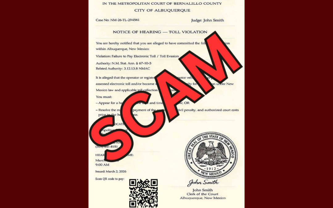 Alerta de Seguridad: Fraude por Mensaje de Texto sobre Falsas Multas de Peaje en Nuevo México