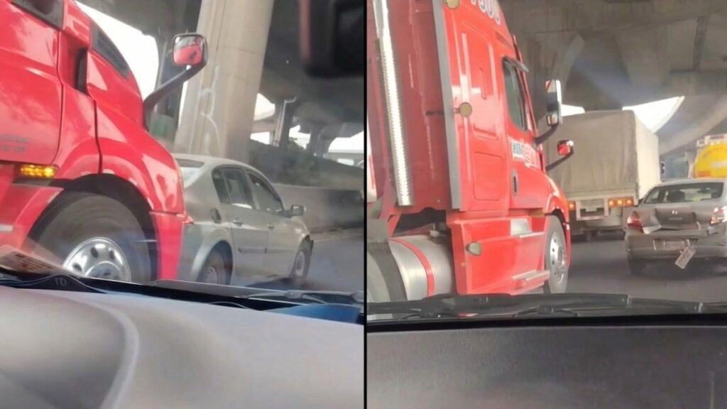 Tráiler Choca Y Arrastra Auto Con Pasajeros En México-Querétaro, Cerca De Cuautitlán Izcalli