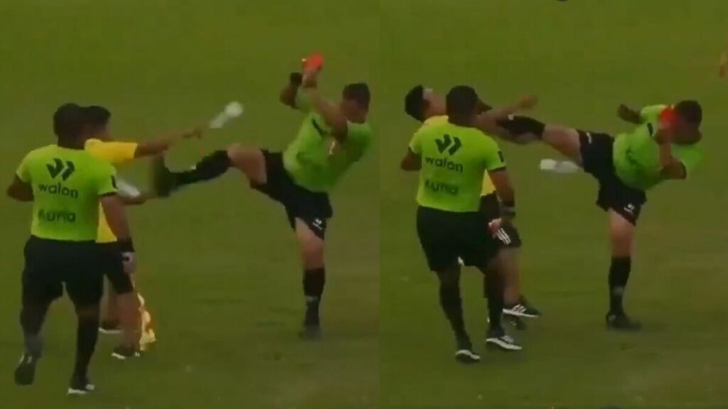 Impactante: Árbitro Noquea A Auxiliar Con Patada De Karate En El Campo