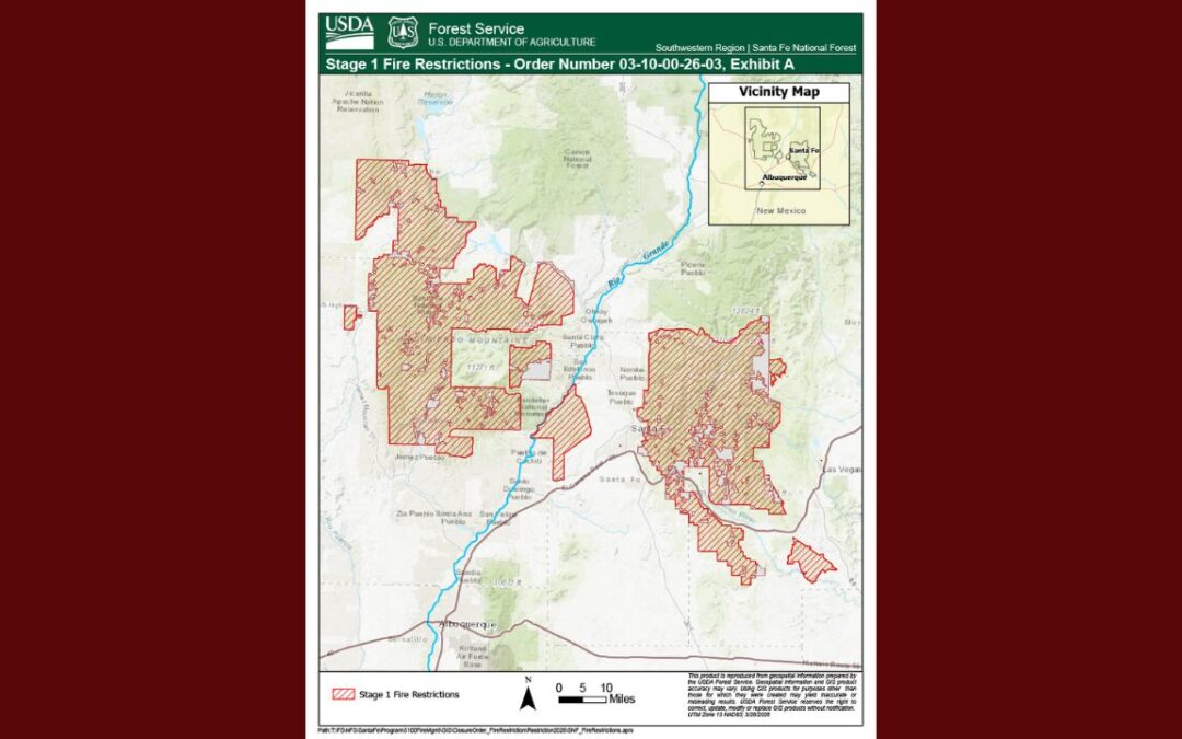 Restricciones de Fuego Etapa 1 en el Bosque Nacional de Santa Fe por Alto Riesgo de Incendios