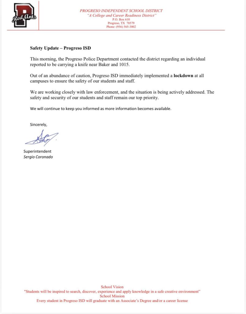 Progreso Isd Inicia Cierre De Emergencia Por Posible Amenaza Con Cuchillo - Noticias Notivalle Progreso Isd Inicia Cierre De Emergencia Por Posible Amenaza Con Cuchillo
