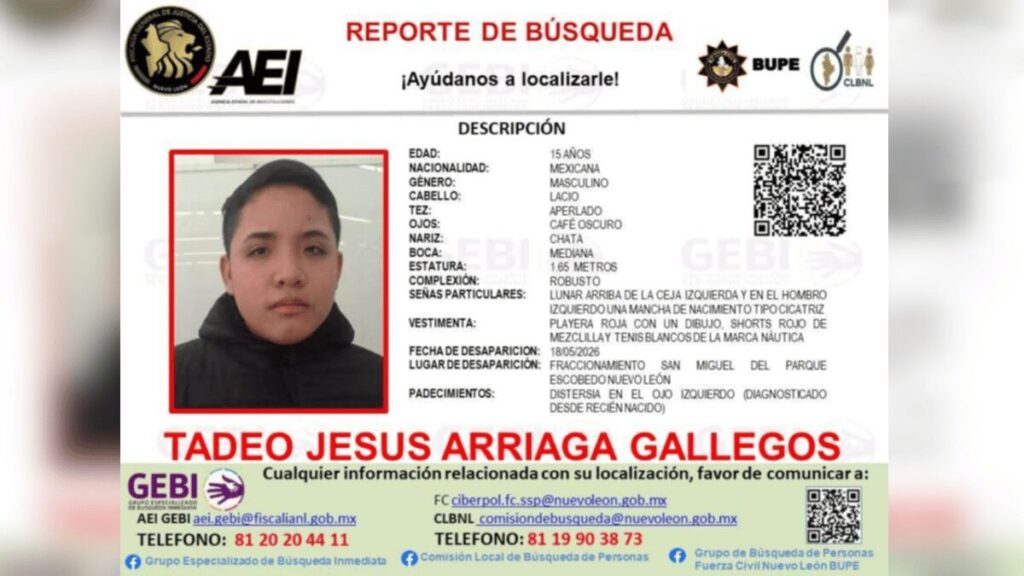 Urgente: Adolescente Desaparecido En Escobedo; Última Vista El 18 De Mayo